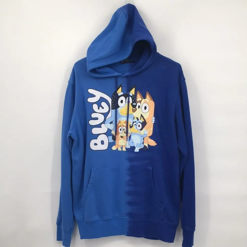 Bluey Family Graphic Blue Tie Dye Hoodie Sweatshirt Mens M Bandit Chili Bingo